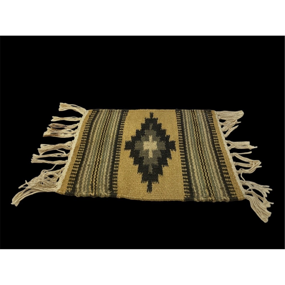 Native American Navajo Dollhouse Miniature Handmade Brown Wool Rug Fringe 10x12